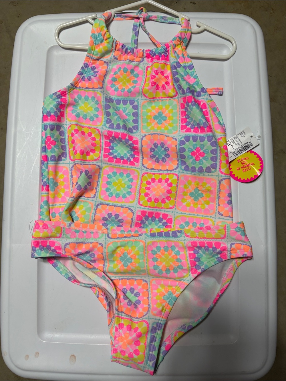 Children’s Place Girls' Bright Tile-Print Halter 2-Piece Swimsuit - NWT
